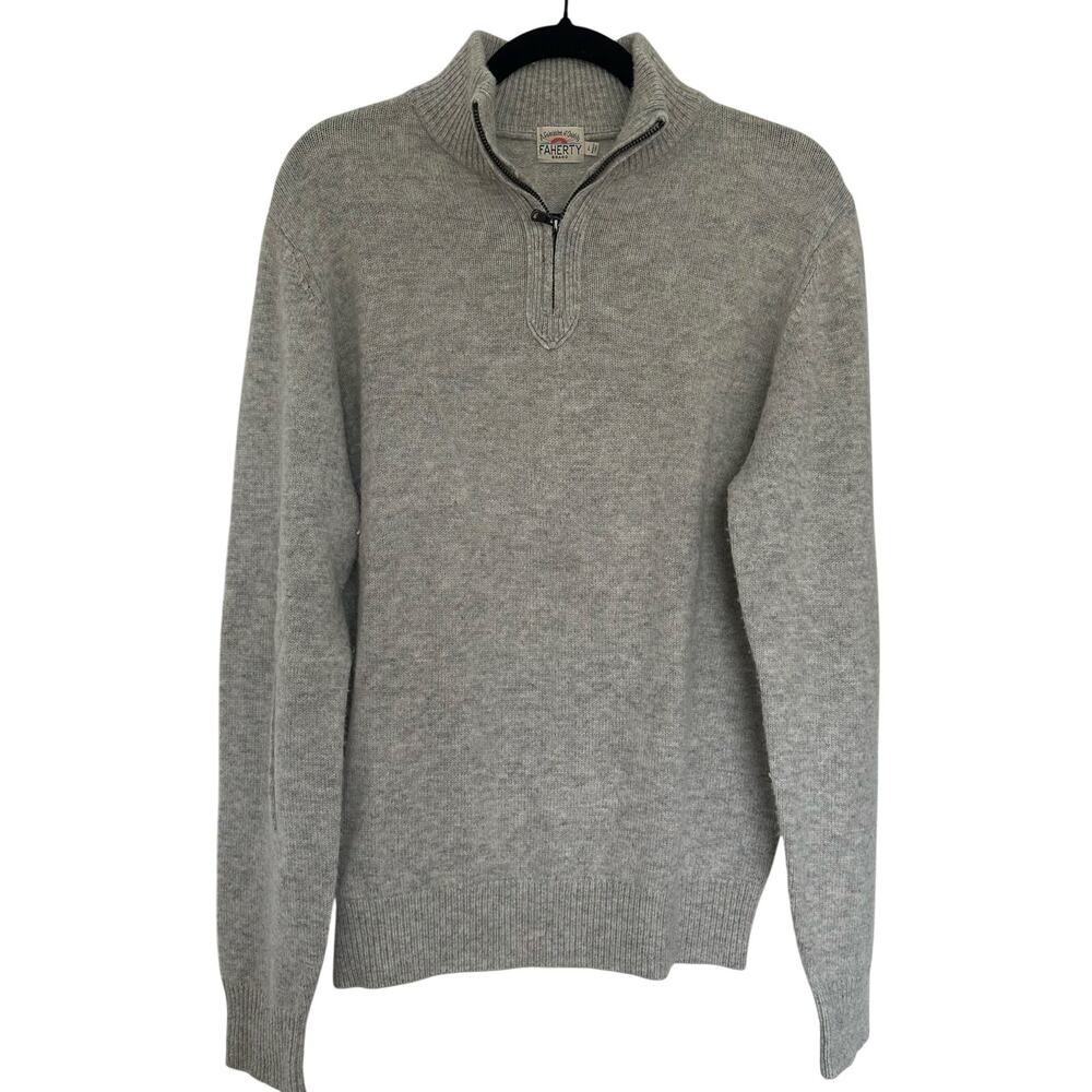 Faherty (L) Gray Knit Quarter Zip Pullover Sweater- Wool/ Cashmere- Quiet Luxury